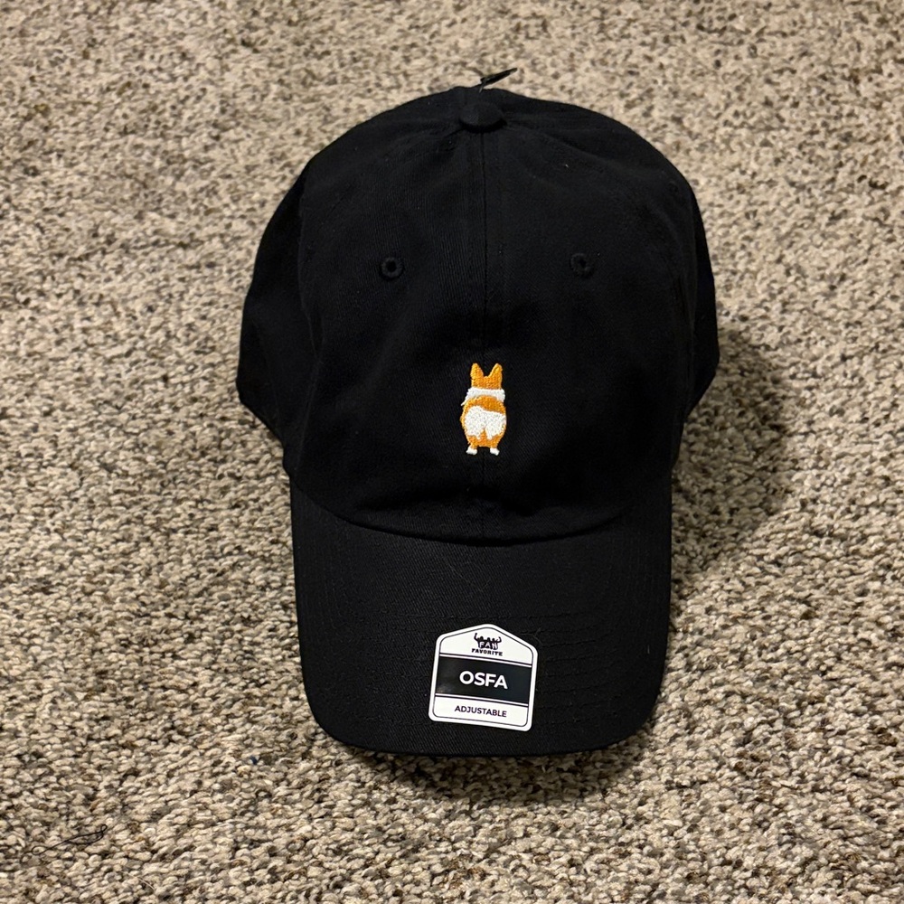 Black Corgi Embroidered Baseball Cap - Adjustable